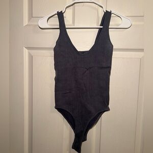 Stretchy Ribbed Gray Tank Bodysuit